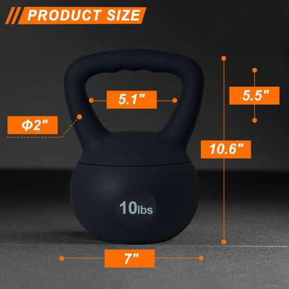Soft PVC Kettlebell Iron Sand Filled – Wide Non-Slip Handle, 10 to 25 lbs, Safe for Home Use – Strength Training Weights for Women & All Fitness Levels, 4 Colors