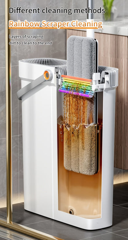 Flat Mop and Bucket Set with Metal Rod 360 Degree Swivel Head Reusable Microfiber Pads Hands-Free Wringing Wet Dry Floor Cleaning System for Hardwood Tile Bathroom Bedroom Living Room