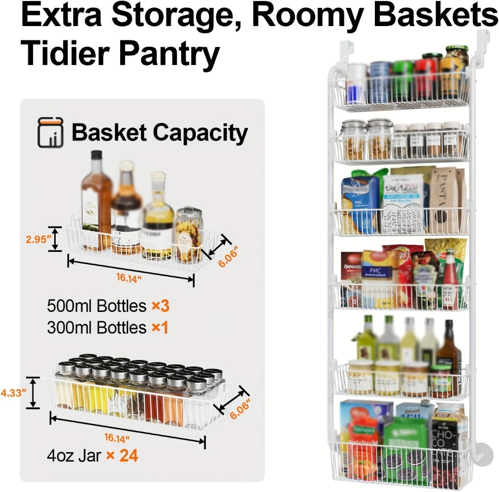 Over-the-Door Organizer Rack in 6- or 8-Tier Options with White or Black Frame Size Choices
