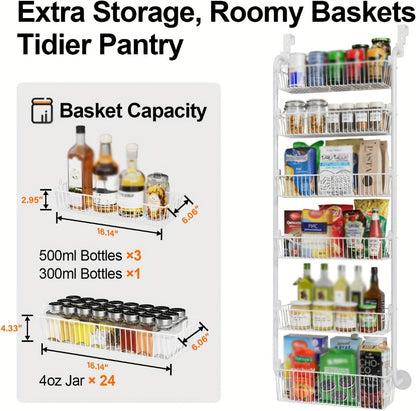 Over-the-Door Organizer Rack in 6- or 8-Tier Options with White or Black Frame Size Choices