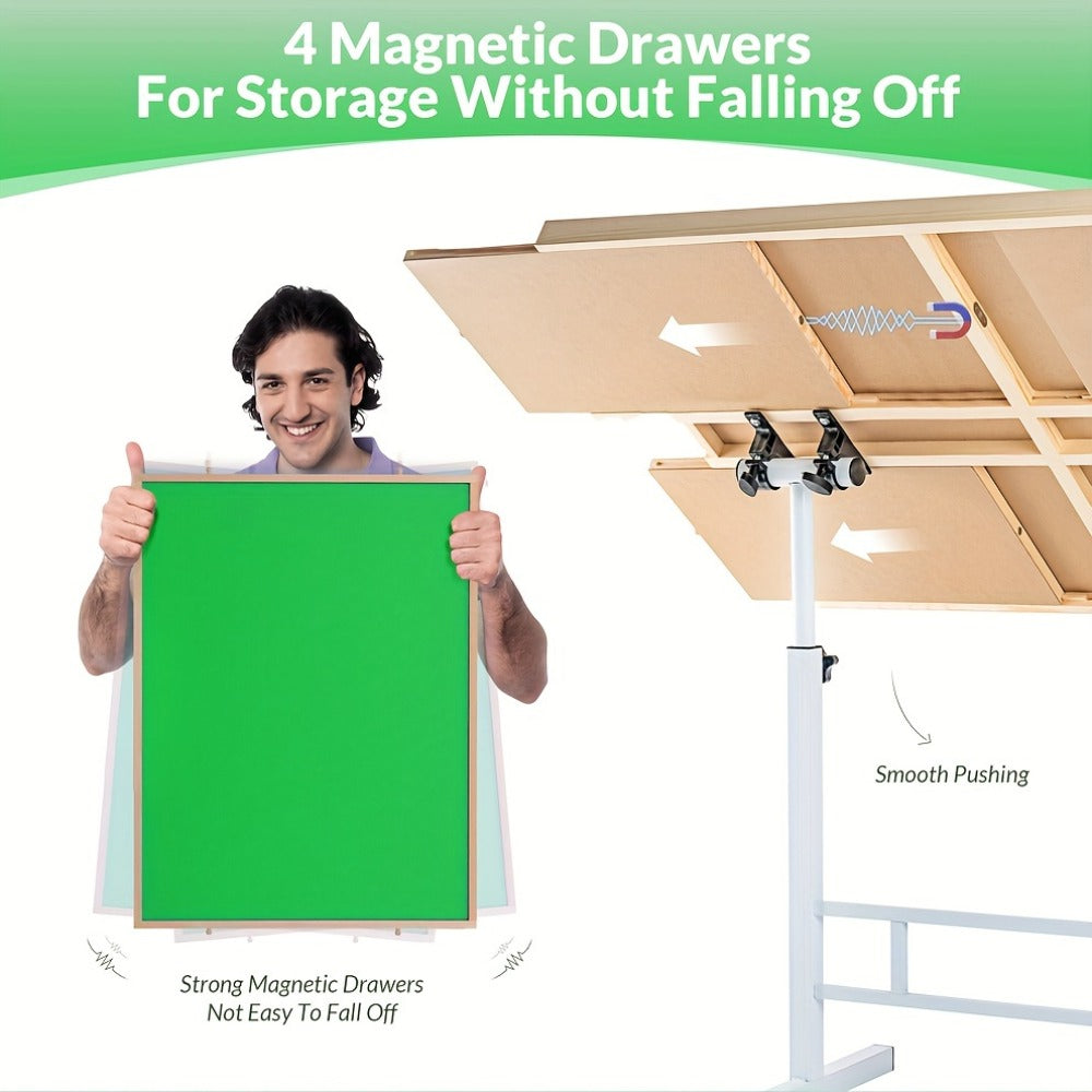 Adjustable Jigsaw Puzzle Table for 1500 Pieces with 4 Drawers, 35 x 26-Inch Wood Board and Metal Legs