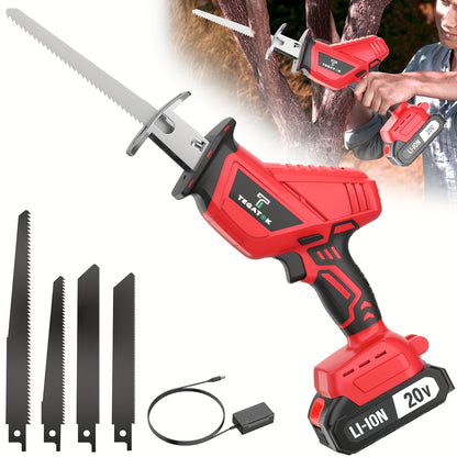 Electric Reciprocating Saw Cordless with LED Light & Safety Lock – Multi-Purpose Cutting Tool with Replaceable Blades, 1 or 2 Battery Options, Carrying Case Included