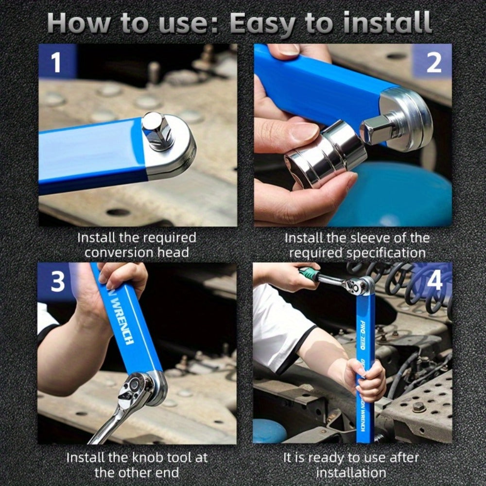 Two-in-One Offset Ratchet Wrench with Three Square-Head Adapters in Four Handle Color Options