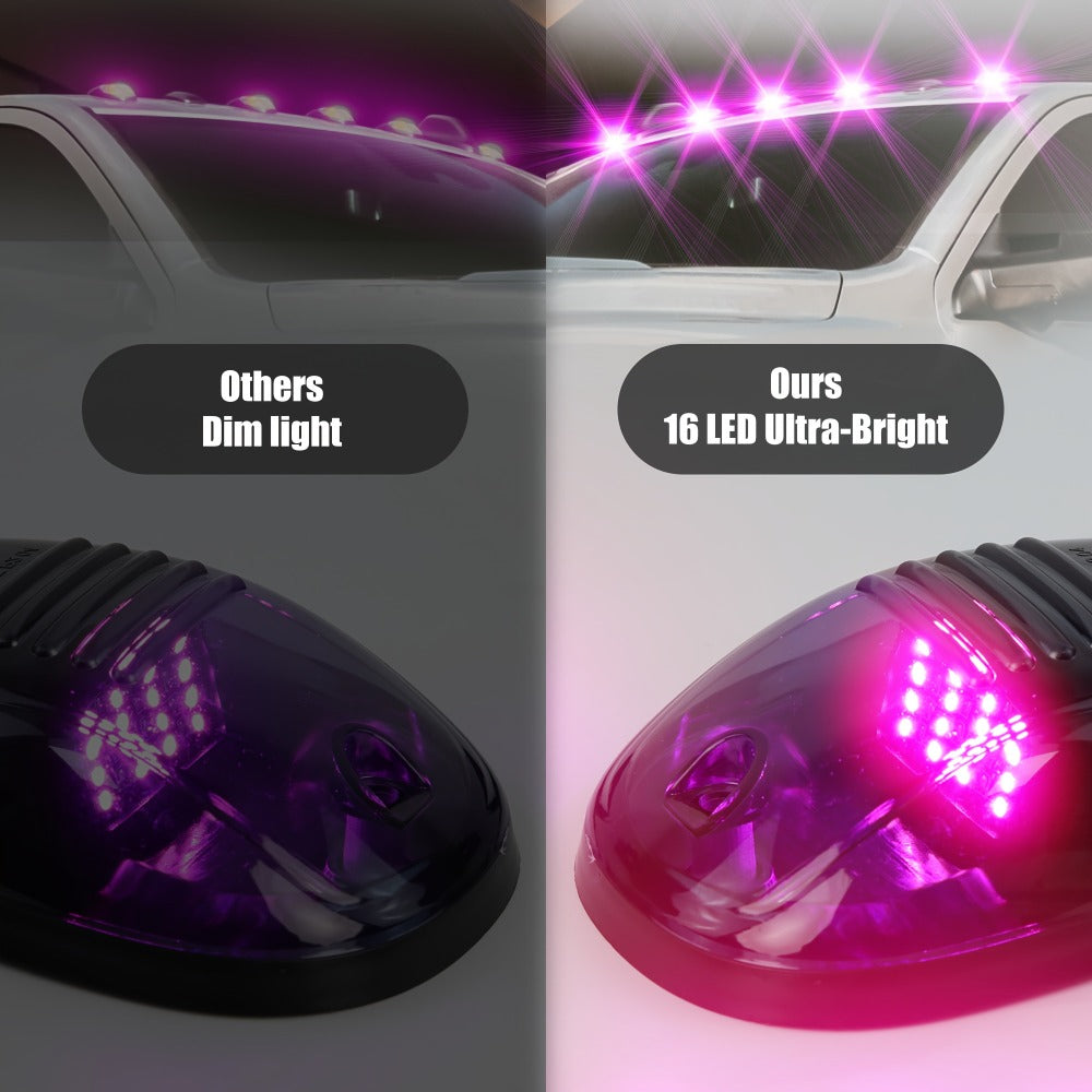 5pcs LED Cab Roof Marker Lights 16/24 LED 12V Super Bright UV-Resistant ABS Lens with Wiring Harness Kit for 2003-2018 Pickup Trucks 1500 2500 3500 4500 5500, White Amber Red Blue Green Purple