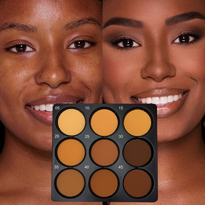 Nine-Color Contour and Face Makeup Palette with Mixed Light, Medium and Deep Pans in One Compact