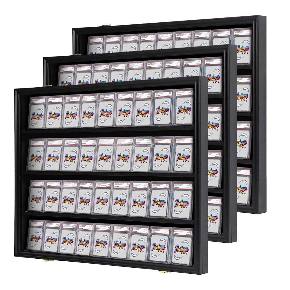 Black 36-Slot Wall Display Frame for Graded Sports Cards with Two Locks and One-, Two- or Three-Case Options