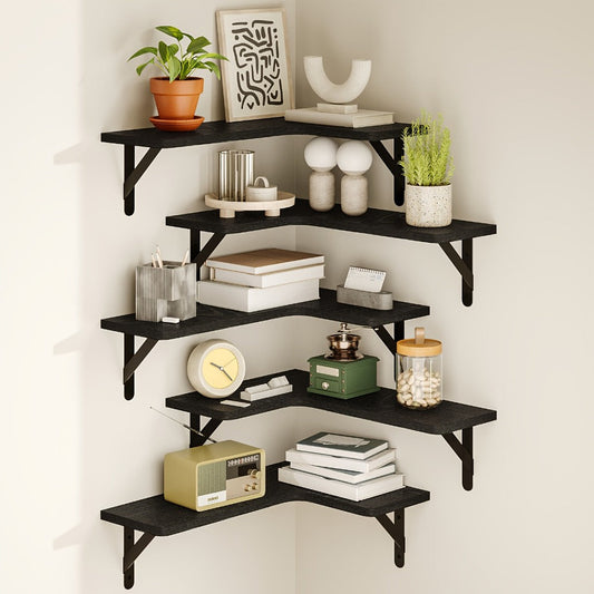 Corner Floating Shelves Wall Mounted Set – Multi-Color Rustic Corner Shelf for Bedroom, Bathroom, Kitchen & Living Room