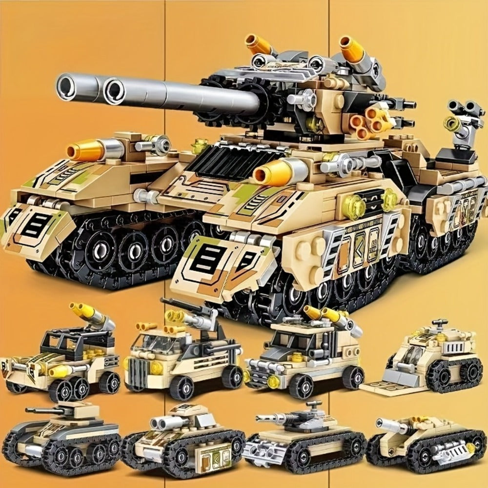 1628-Piece 8-in-1 Tank Building Block Model with White, Yellow, Bagged and Boxed Checkout Options