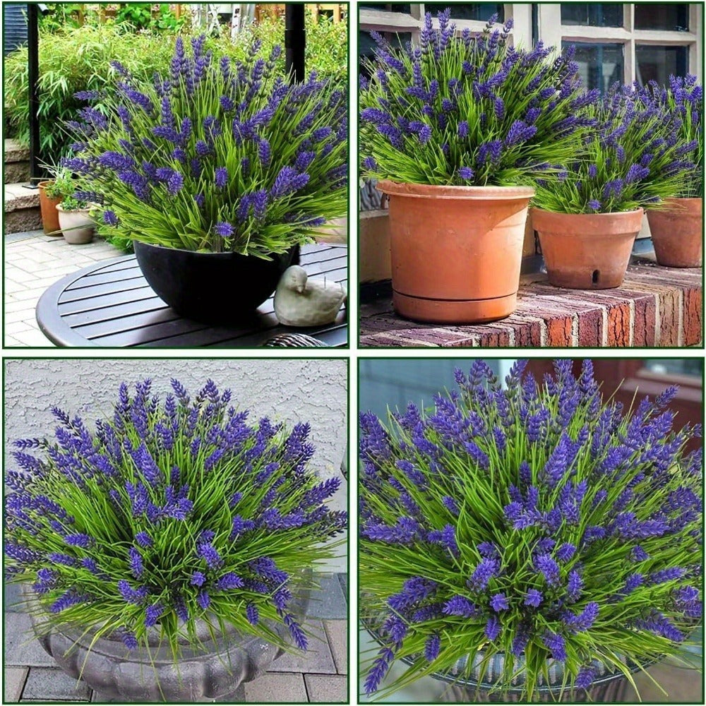 Artificial Flowers 11-Piece Lavender Stem Set in Purple Plastic for Garden, Wedding and Home Displays