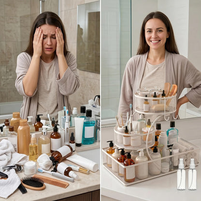 Bathroom Storage Rack 3-Tier Metal Countertop Organizer with Spray Bottle & Hooks – Rust-Resistant Diamond Mesh Shelf for Vanity, Skincare, Cosmetics & Toiletries