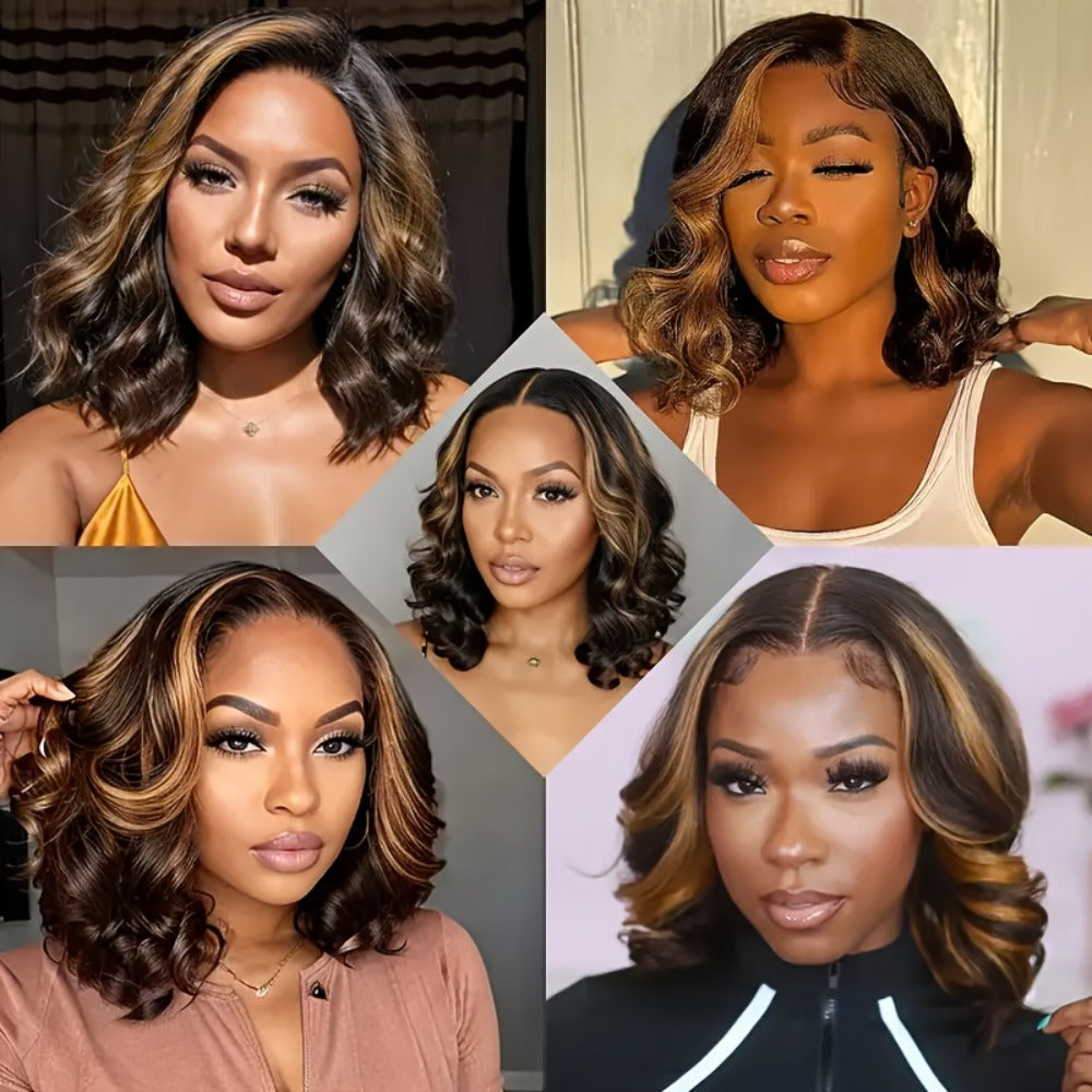 Lace Front Wig Human Hair Body Wave Bob with 13x4 HD Lace, 4/27 Ombre and 10-16in Length Choices