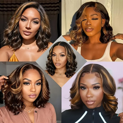 Lace Front Wig Human Hair Body Wave Bob with 13x4 HD Lace, 4/27 Ombre and 10-16in Length Choices