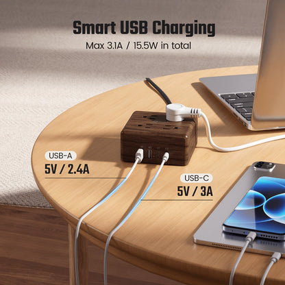 Widely Spaced Outlet Power Strip 8-in-1 with 4 AC Outlets & 4 Smart USB Ports, Surge Protector, 4ft Extension Cord, Portable Desktop Charging Station for Home, Office, Hotel, Dorm & RV – Multiple Colors
