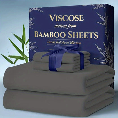 Bed Sheet Set 6-Piece Bamboo Fabric with 40–44 cm Pocket, Double-Stitched Edges and Seven Colors