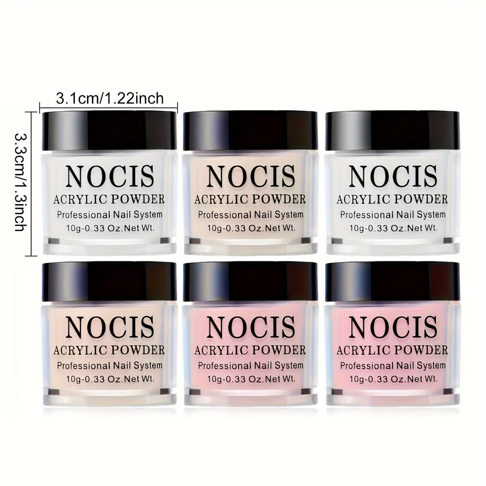Six-Color Acrylic Nail Powder Set with Six 10g Jars in Light Nude, Pink and White Tones, Set 04