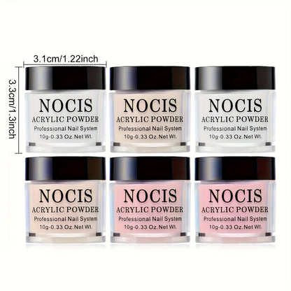 Six-Color Acrylic Nail Powder Set with Six 10g Jars in Light Nude, Pink and White Tones, Set 04