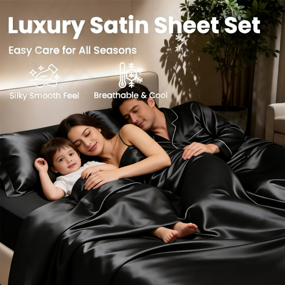 Satin Bed Sheets Set 2100TC Ultra Soft 3/4pcs – Silky Smooth Breathable Satin Bedding for Twin Full Queen King, 5-Star Luxury Hotel Experience, Solid Color, 7 Colors Available