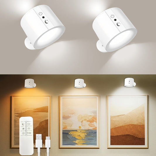 USB Rechargeable LED Wall Light 2 Pack – 360° Rotating Magnetic Ball Touch Control Reading Lamp with 3 Color Temps – Wireless Wall Mounted or Desktop Light for Bedroom Living Room