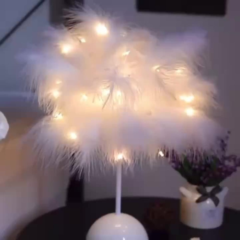 Night Light Feather Table Lamp with 40-Head Copper-Wire LEDs in White, Pink or Two-Piece Pink Options