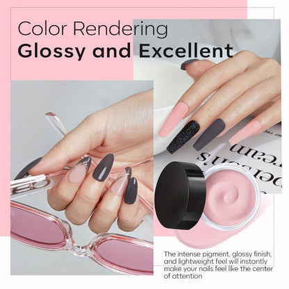 Dip Powder Nail Kit with YANYILIKE Label, Four Pink Black Glitter Gray Pearl Powders and Three 10ml Liquids