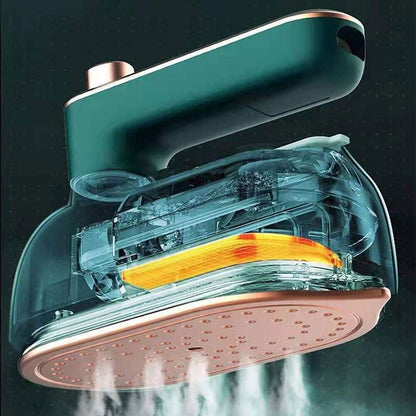 Green 33W Travel Steam Iron with 50 mL Water Tank, Rotating Handle and Dry or Steam Modes for Garments