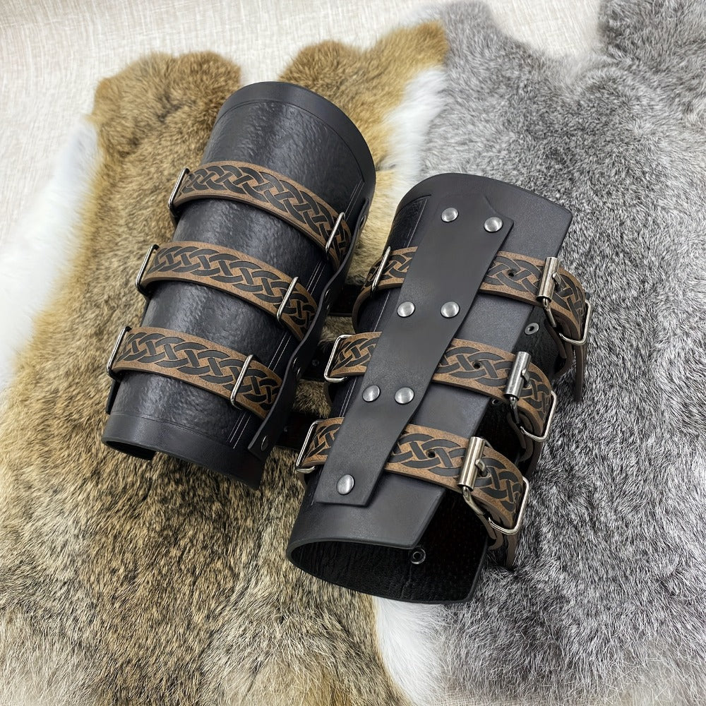 Costume Accessories Faux Leather Bracers in Brown or Black with Single-Piece and Two-Piece Options