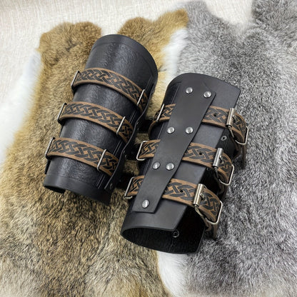 Costume Accessories Faux Leather Bracers in Brown or Black with Single-Piece and Two-Piece Options