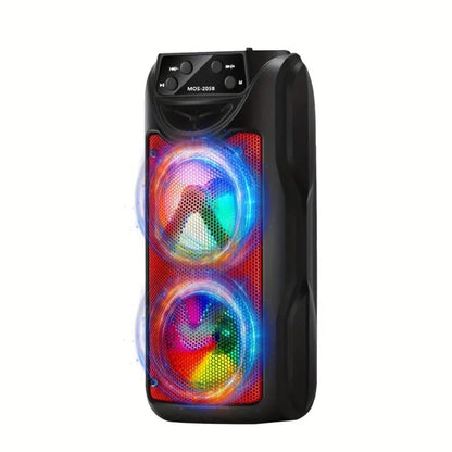 Dual Speaker Bluetooth Speaker with LED Ambient Lighting MOS-2058, Portable Wireless Stereo Sound System for Bedroom Living Room Party Outdoor Camping, Rechargeable Home Audio Speaker with Colorful Mood Lights