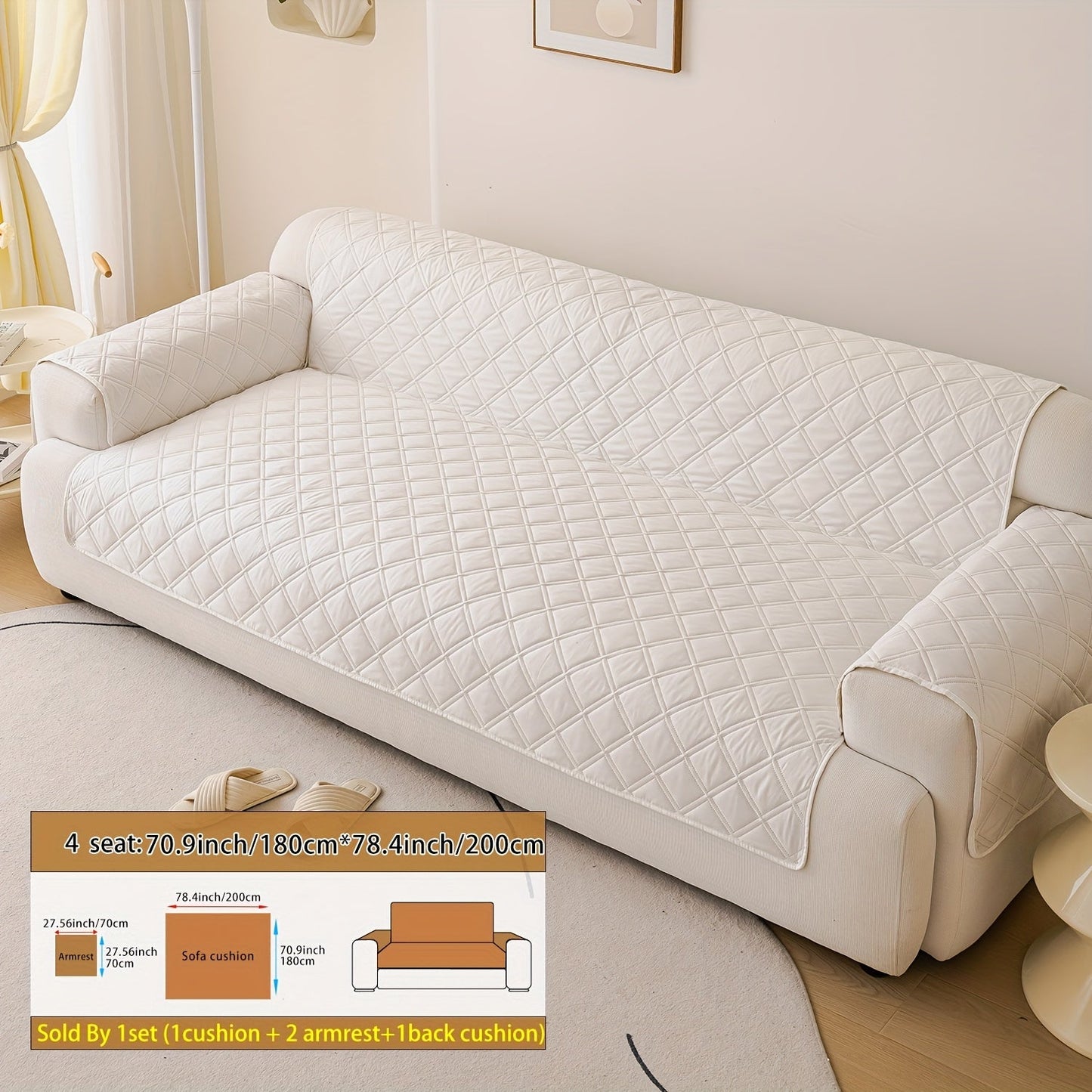 Sofa Cover Three-Piece Soundwave Embossed Set with Sofa Panel, Two Armrest Covers and Anti-Slip Mat