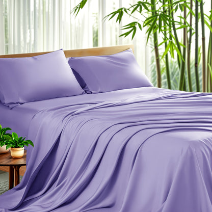 Sheet Set, Four-Piece Bamboo-Blend Plain-Weave Bedding with 16-Inch Fitted Pocket and Thirteen Solid Colors