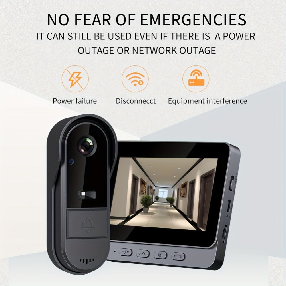 1920P Video Doorbell Camera with 4.3" Monitor & Dual Power - No WiFi No App, Battery & USB, Two-Way Audio, IR Night Vision, SD Card Storage, Wide Angle, One-Button Pairing, Black