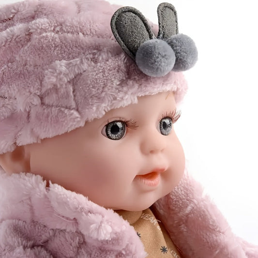 Bunny Ear Baby Doll 12 Inch Pink – Fluffy Bunny Ears Soft PVC Realistic Newborn Comfort Doll, Cute Plush Toy for Boys & Girls Ages 3+, Birthday Easter Holiday Gift for Kids