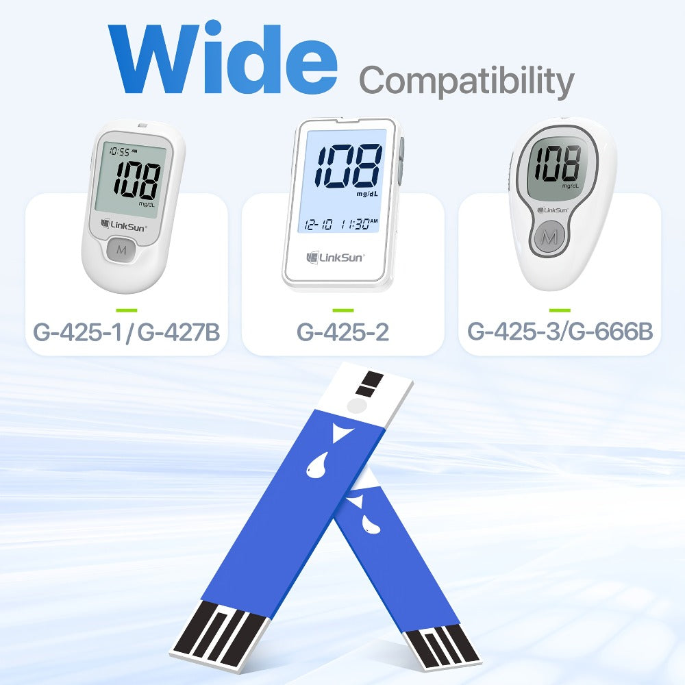 Diabetes Test Strips 100 Count – Compatible with G-425-1, G-425-2, G-425-3 Blood Glucose Monitors