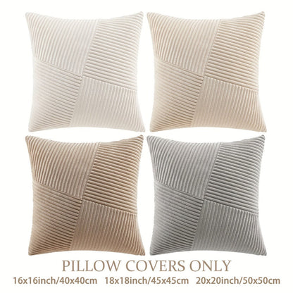 Four-Piece Corduroy Pillow Cover Set, 18 x 18 Inches with Striped, Panel and Pinwheel Textures