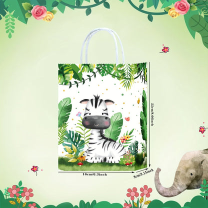 Party Favor Bags Safari Animals Jungle Theme Woodland Print Paper Goodie Bags with Handles for Kids Birthday Party Candy Gift Bags 8 Styles 16 or 32 Pack