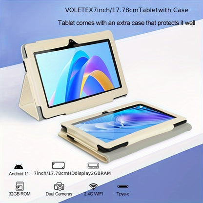 Android 11 Tablet 7 Inch with Case Included, Quad-Core HD IPS Display 2GB RAM 32GB ROM, Dual Camera Wi-Fi, Lightweight Portable Tablet PC for Browsing Streaming Reading Everyday Use – Pink Black Orange White