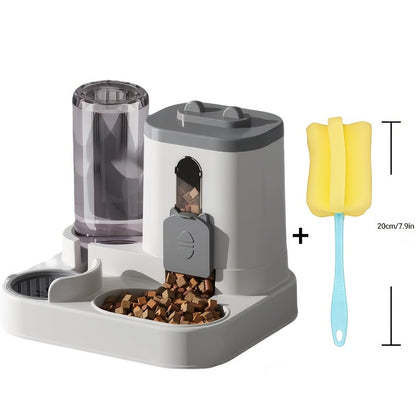 2-in-1 Cat Food and Water Dispenser - Gravity Auto Feeder Bowl Set with Quantitative Feeding, Cute Design for Cats & Small Dogs - Available with Cleaning Brush, 4 Colors