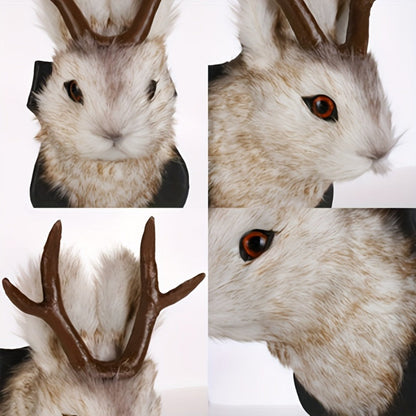 Jackalope Wall Mount Faux Taxidermy Rabbit Head with Antlers - Whimsical 3D Resin Animal Wall Art for Home