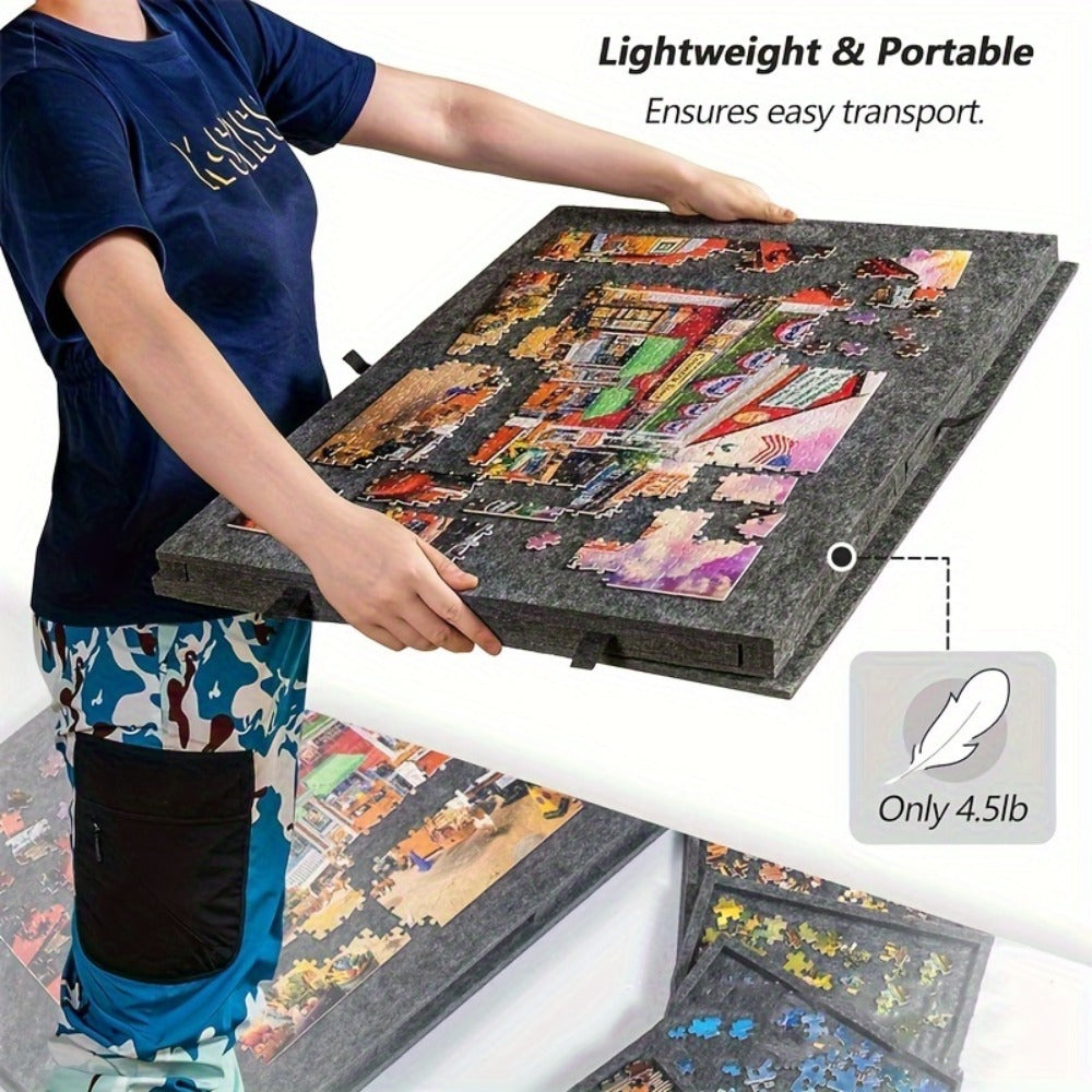 Large Puzzle Board for 1000 Piece Puzzles with 6-Drawer Sorting System – Foldable Jigsaw Table with Built-In Stand, Protective Cover & Tile Storage, Portable Puzzle Workstation for Adults (Gray / Light Gray)