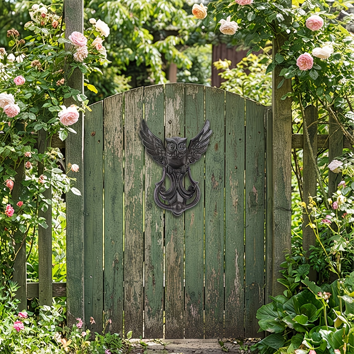Winged Owl Door Knocker with Pictured 8.86-Inch Height, Ring Handle and Rustic Dark Finish