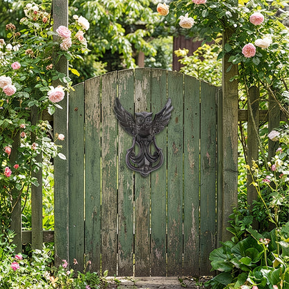 Winged Owl Door Knocker with Pictured 8.86-Inch Height, Ring Handle and Rustic Dark Finish