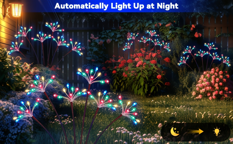 Solar Garden Lights Outdoor 4 Pack Twinkling Swaying Firework LED Stake Lights 2 Modes – Decorative Solar Path Lights for Yard Patio Flowerbed Camping Christmas Party Decor