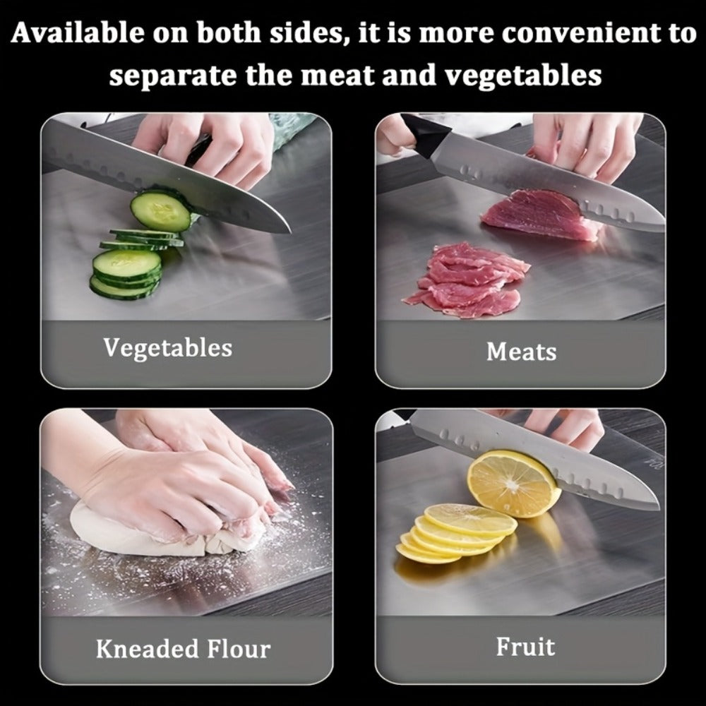 Cutting Board Three-Piece Stainless Steel Set with Rounded Corners, Carry Handles and Three Sizes