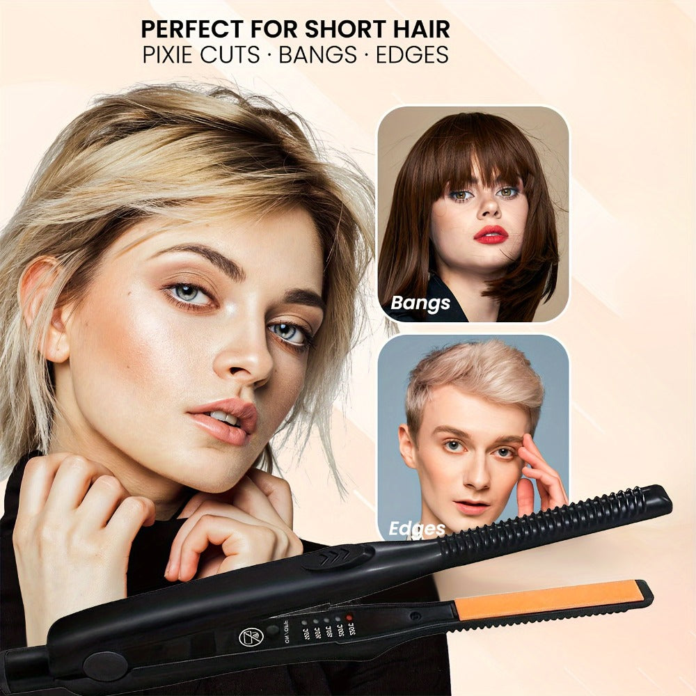 Mini 2-in-1 Hair Straightener and Curler with 29.5cm Body, Black Comb-Edge Plates and Digital Heat Display