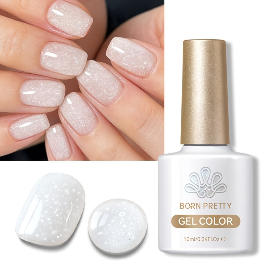 Gel Nail Polish in 10ml Snowflake-Sequin Pink Jelly with Glitter Finish and UV/LED Soak-Off Cure
