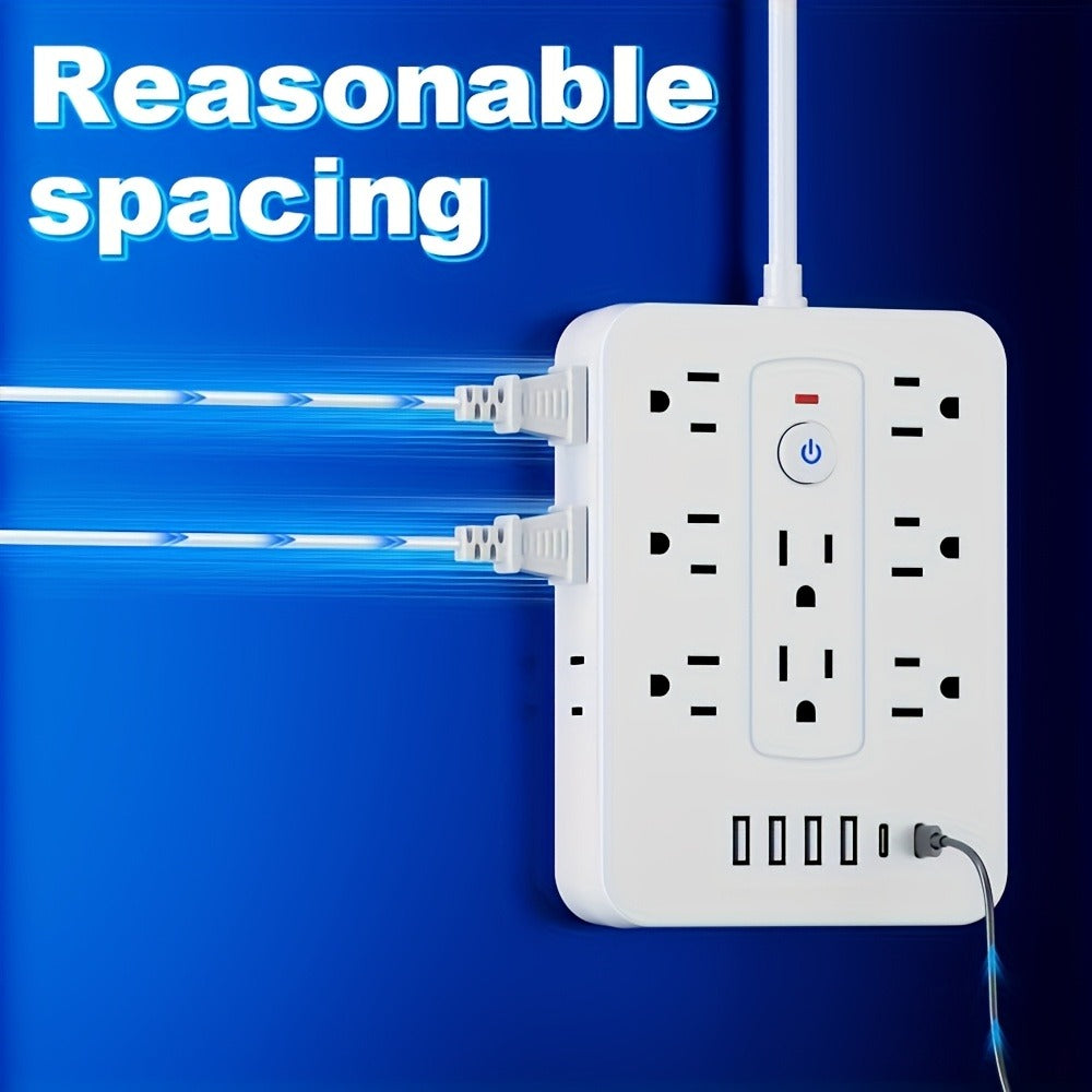 Compact Flat Plug Power Strip 20-in-1, 14 AC Outlets & 6 USB Ports (4 USB-A + 2 USB-C), Lightning Surge Protection