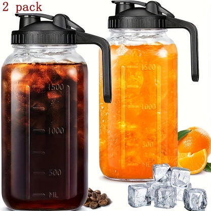 Glass Pitcher Set, 64oz Wide-Mouth Mason Jars with Pour-Spout Lids in Two-Pack or Three-Pack Options