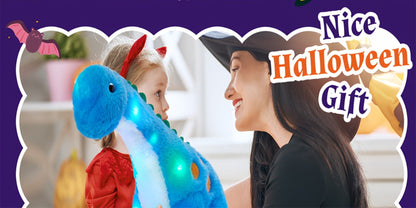 Plush Toy Blue Dinosaur with LED Glow and Optional Music for Colorful Interactive Display for Character Display, Room Decor and Gift