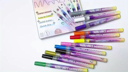 Nail Art Pens 12 Colors Quick Dry 3D Graffiti & Detail Brush Set – Ultra-Fine Precision Drawing Pen Kit for DIY Nail Design, Salon & Home Use, Vibrant Long Lasting Ink