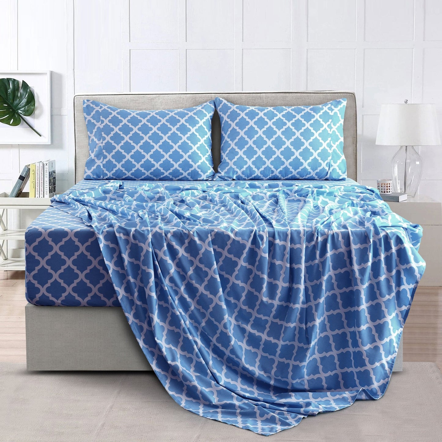 Bed Sheet Set Brushed Polyester in 3- or 4-Piece Configuration with Six Sizes and Eight Colors